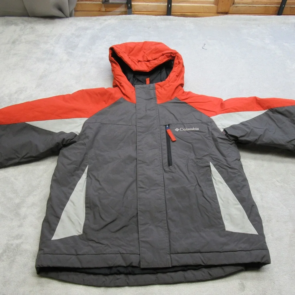 Columbia Jacket Youth 8 Gray Insulated Hooded Pockets Full Zip Waterproof Hiking